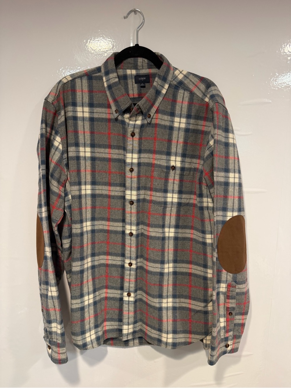 J. Crew Men’s Plaid Button-Down Shirt with‎ Elbow Patches - Gray/Red